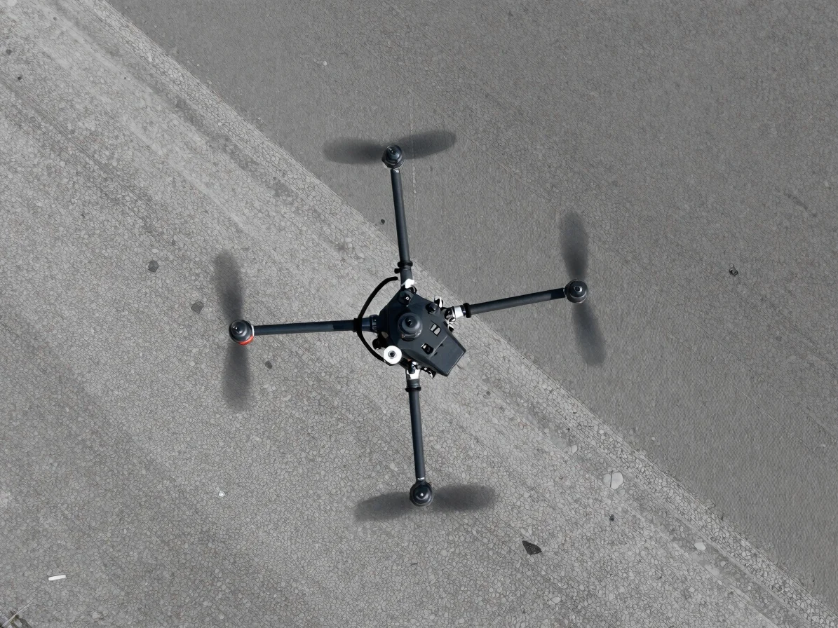 Drone survolant un barrage, capturant des données photogrammétriques, nuage de points 3D en surimpression subtile, 35mm